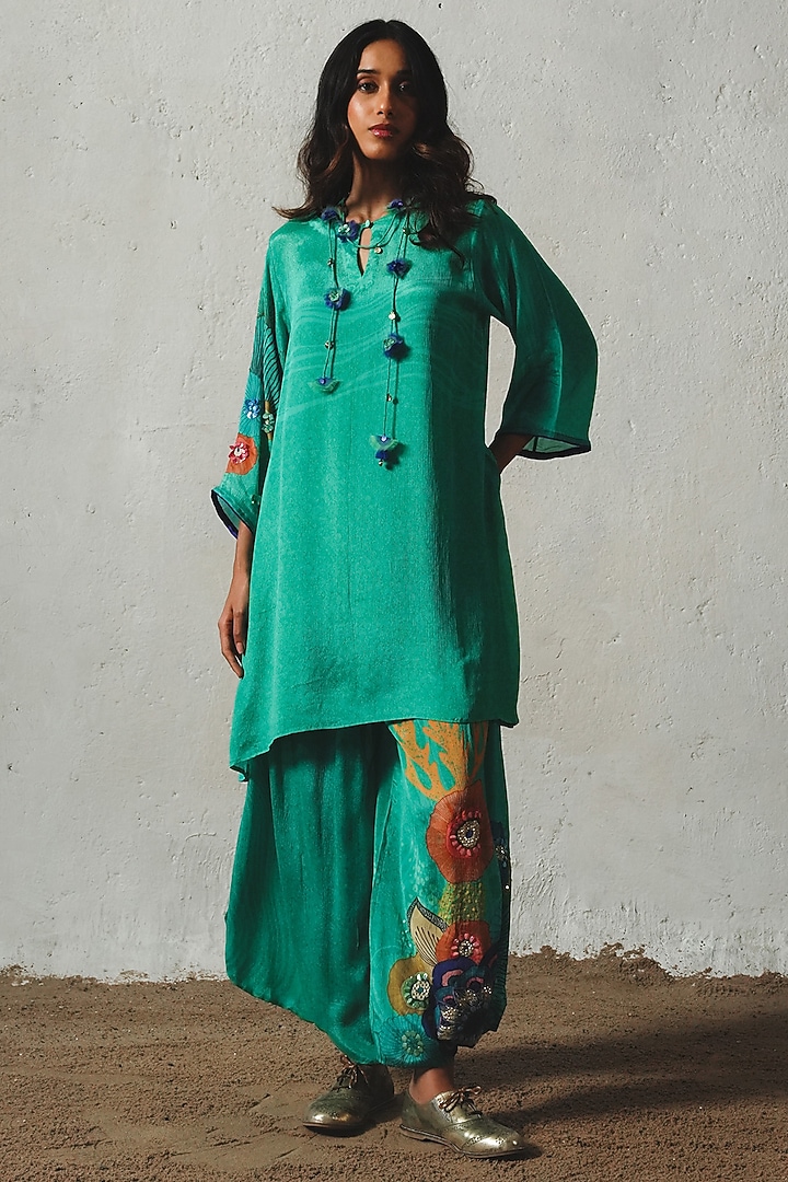 Aqua Chiffon & Shantoon Co-Ord Set by Basil Leaf at Pernia's Pop Up Shop