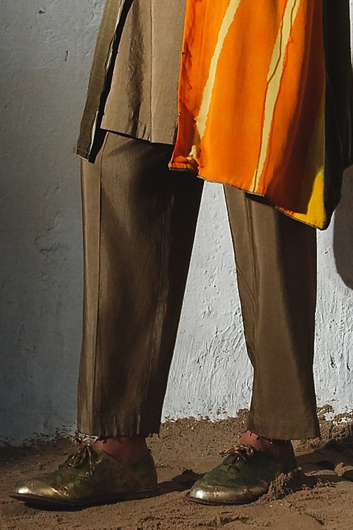 Orange Crepe & Linen Silk Handwork Co-Ord Set by Basil Leaf at Pernia's Pop Up Shop