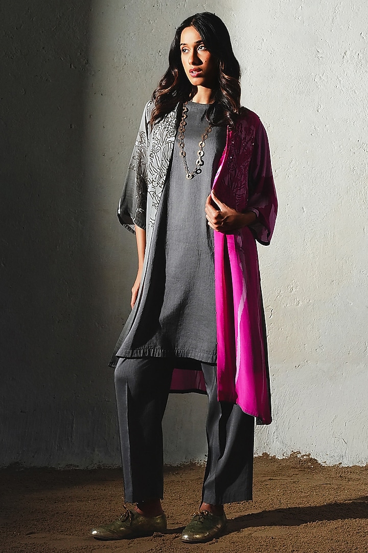 Pink Crepe Handwork Co-Ord Set by Basil Leaf at Pernia's Pop Up Shop