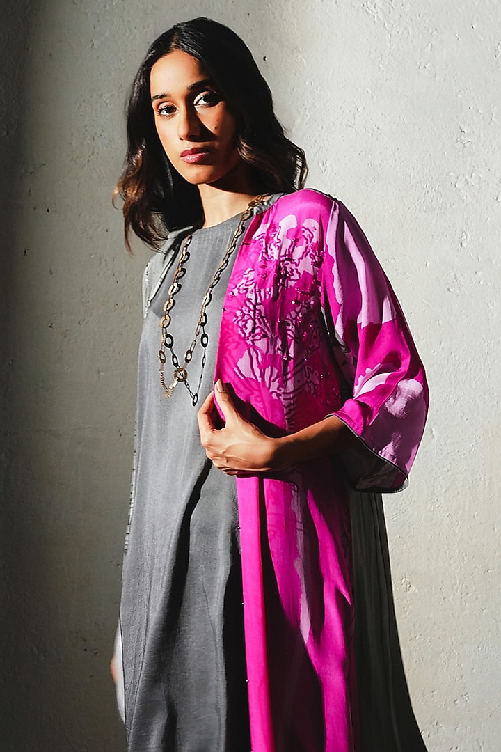 Pink Crepe Handwork Co-Ord Set by Basil Leaf at Pernia's Pop Up Shop