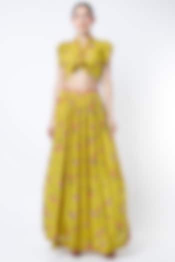 Mustard Floral Printed Flared Skirt Set by Basil Leaf