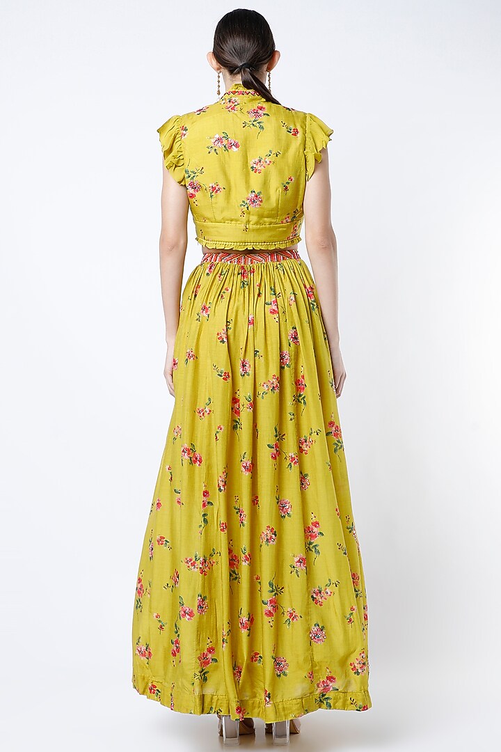 Mustard Floral Printed Flared Skirt Set by Basil Leaf at Pernia's Pop Up Shop