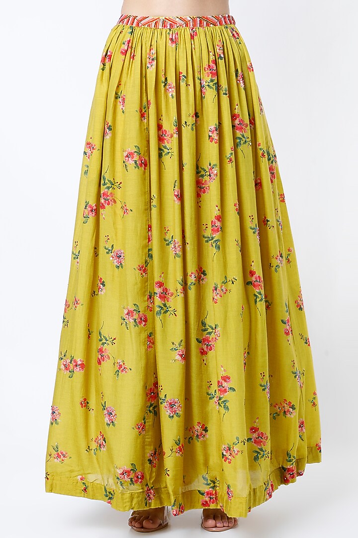 Mustard Floral Printed Flared Skirt Set by Basil Leaf at Pernia's Pop Up Shop