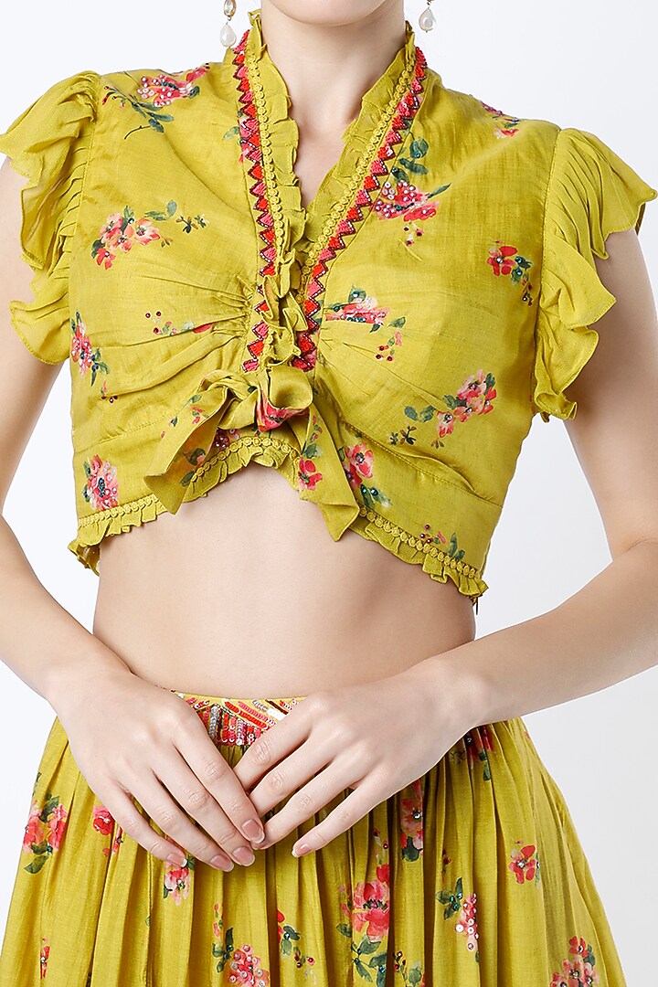 Mustard Floral Printed Flared Skirt Set by Basil Leaf at Pernia's Pop Up Shop