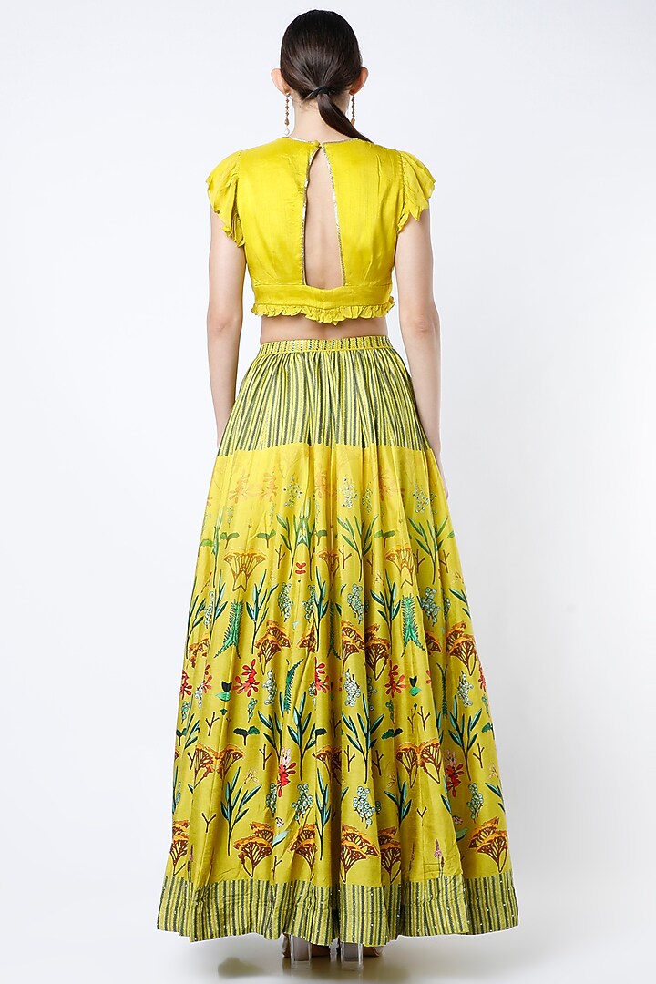 Yellow Floral Printed Flared Skirt Set by Basil Leaf at Pernia's Pop Up Shop