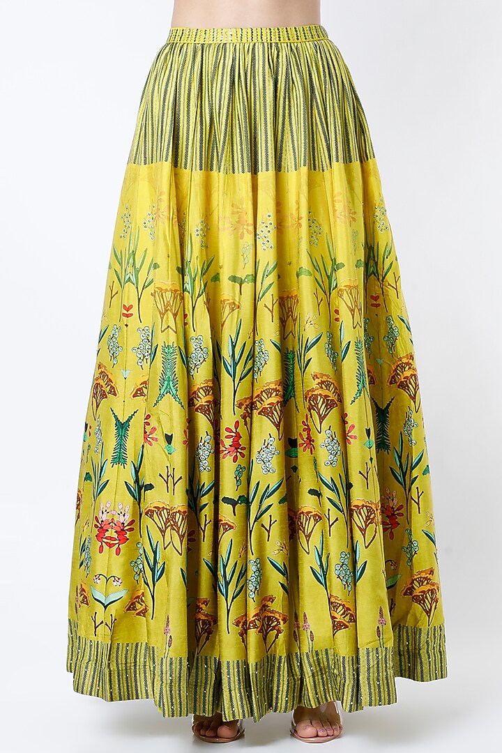 Yellow Floral Printed Flared Skirt Set by Basil Leaf at Pernia's Pop Up Shop