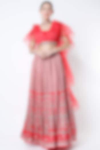 Red Printed Skirt Set by Basil Leaf