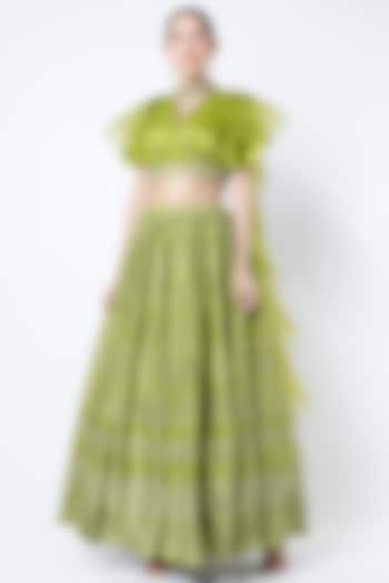 Lime Printed Flared Skirt Set by Basil Leaf