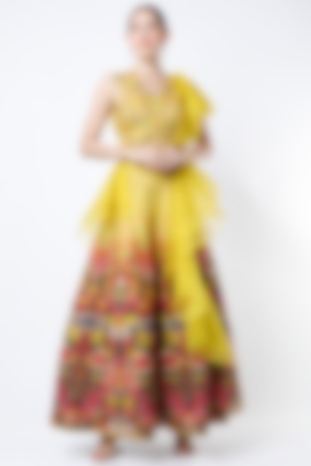 Mustard Printed Wedding Lehenga Set by Basil Leaf at Pernia's Pop Up Shop