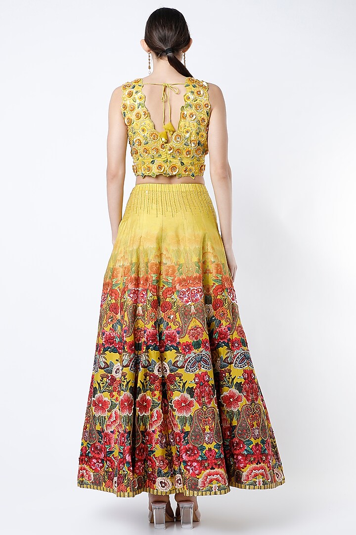Mustard Printed Wedding Lehenga Set by Basil Leaf at Pernia's Pop Up Shop