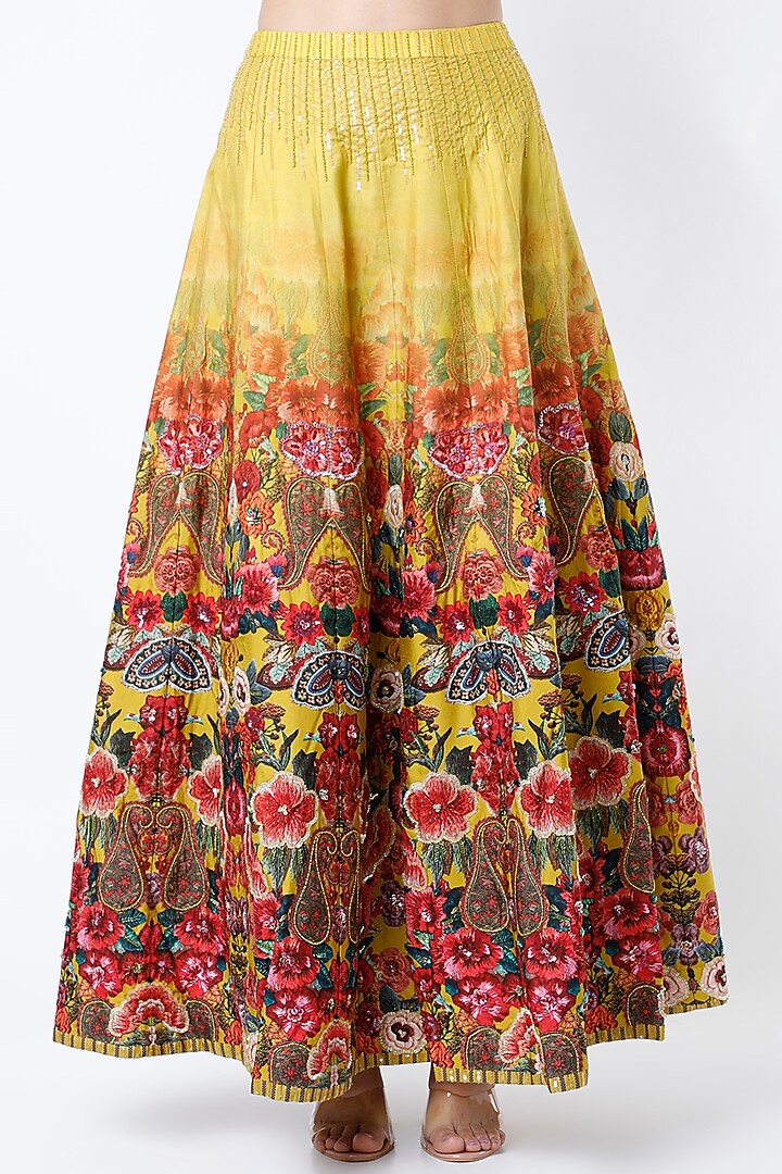 Mustard Printed Wedding Lehenga Set by Basil Leaf at Pernia's Pop Up Shop
