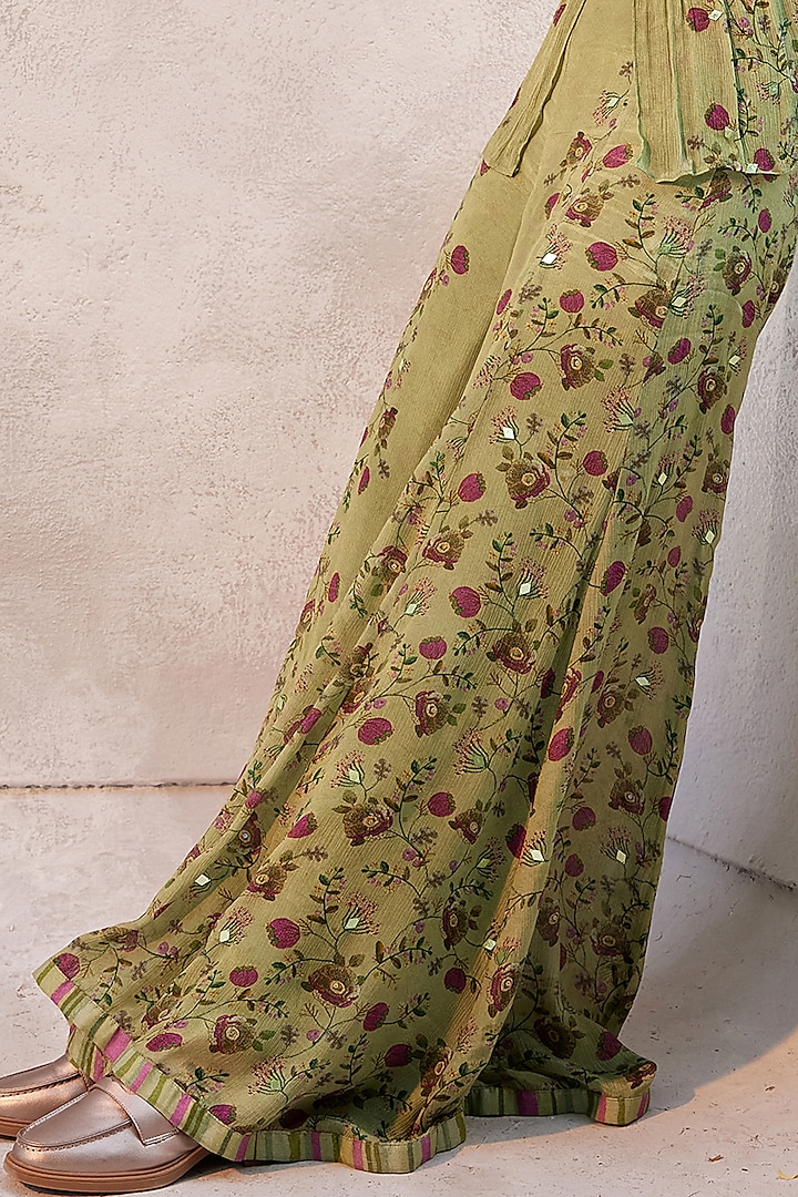 Mint Green Chiffon Hand Embroidered Pant Set by Basil Leaf at Pernia's Pop Up Shop