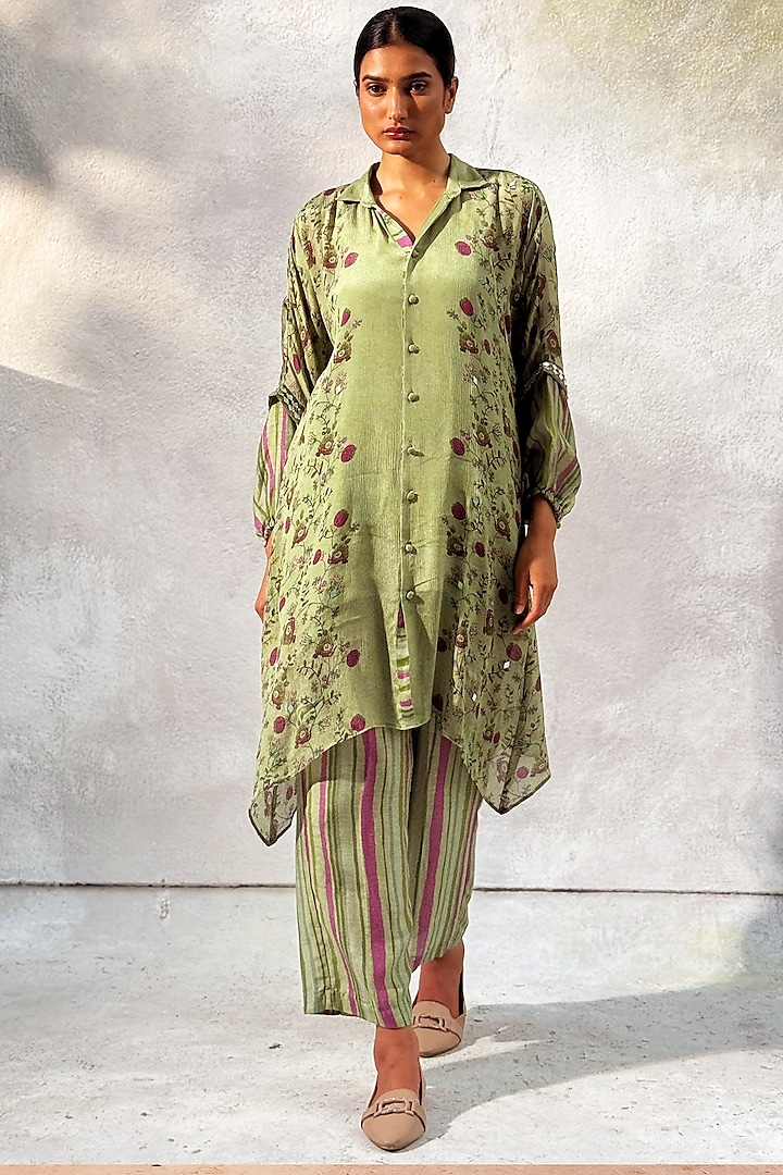 Pista Green Chiffon Co-Ord Set by Basil Leaf at Pernia's Pop Up Shop