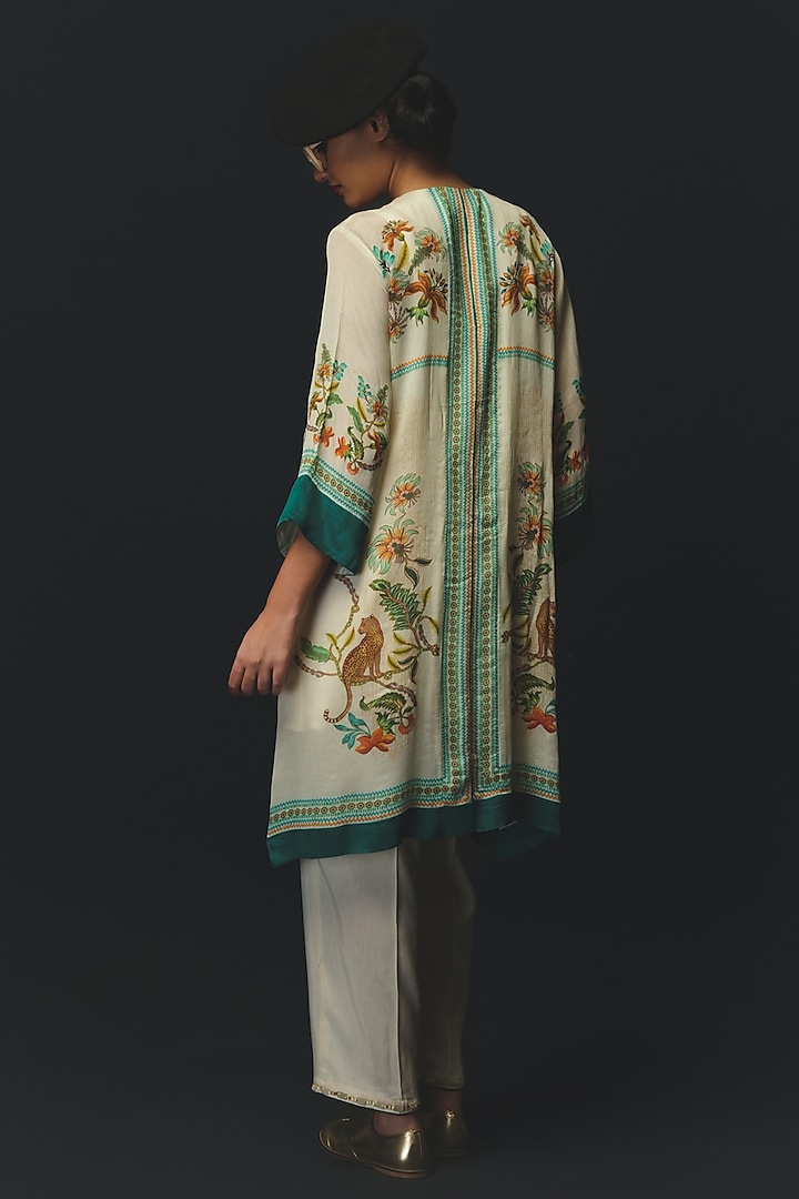 Beige Silk & Chiffon Co-Ord Set by Basil Leaf at Pernia's Pop Up Shop