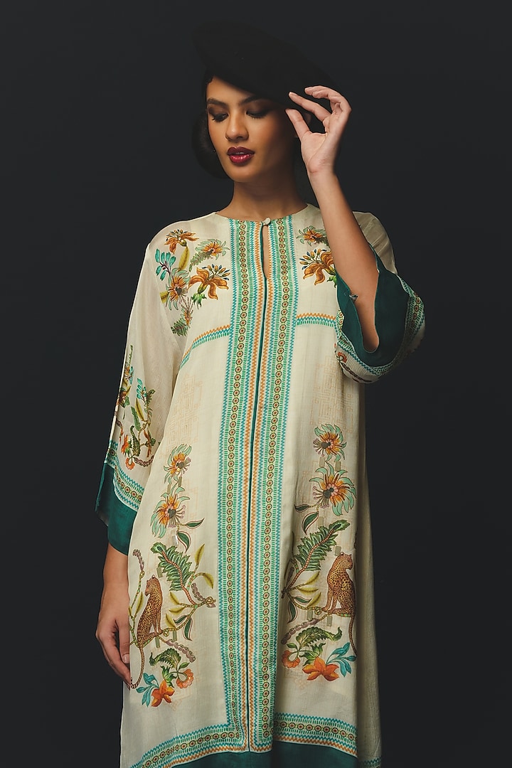Beige Silk & Chiffon Co-Ord Set by Basil Leaf at Pernia's Pop Up Shop