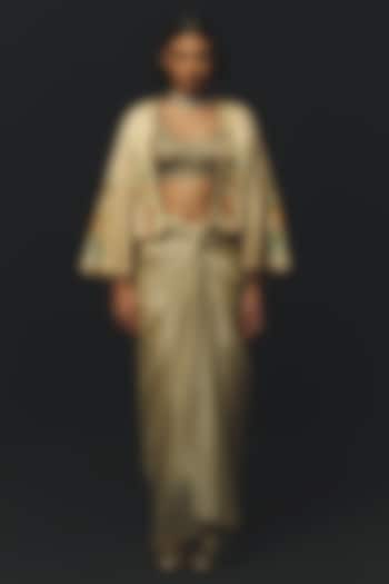 Beige Linen Satin Draped Skirt Set by Basil Leaf at Pernia's Pop Up Shop