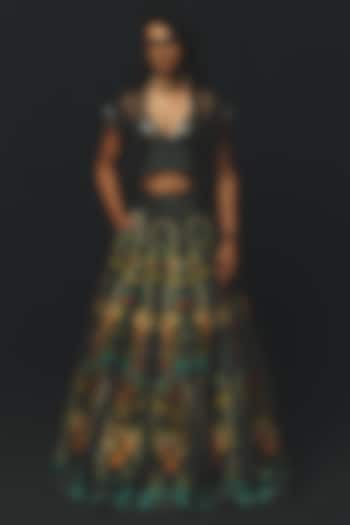 Charcoal Linen Satin Jacket Wedding Lehenga Set by Basil Leaf at Pernia's Pop Up Shop