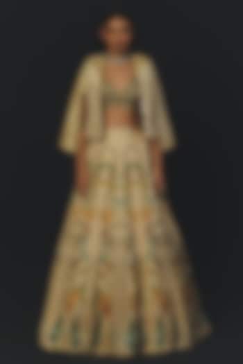 Beige Linen Satin & Tussar Wedding Lehenga Set by Basil Leaf at Pernia's Pop Up Shop