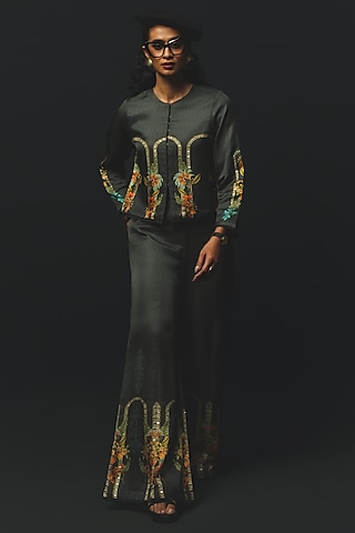 Charcoal Linen Satin Co-Ord Set by Basil Leaf