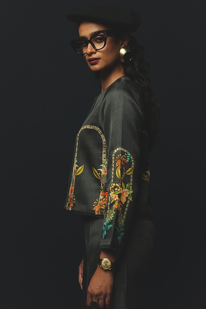 Charcoal Linen Satin Co-Ord Set by Basil Leaf at Pernia's Pop Up Shop