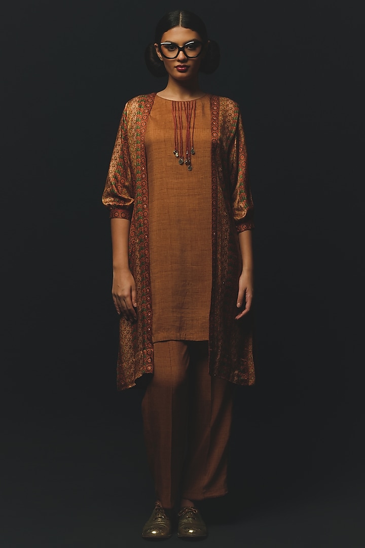 Sage Green Gajji Satin Jacket Set by Basil Leaf at Pernia's Pop Up Shop