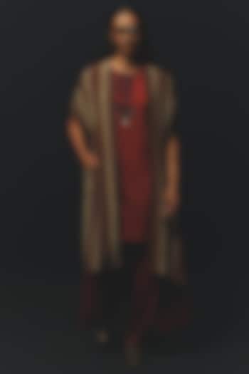 Rust Linen & Crepe Satin Jacket Set by Basil Leaf at Pernia's Pop Up Shop