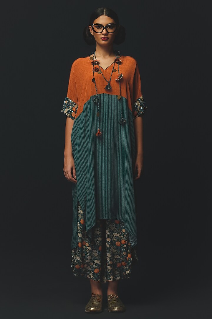 Blue Crepe Textured Tunic Set by Basil Leaf at Pernia's Pop Up Shop