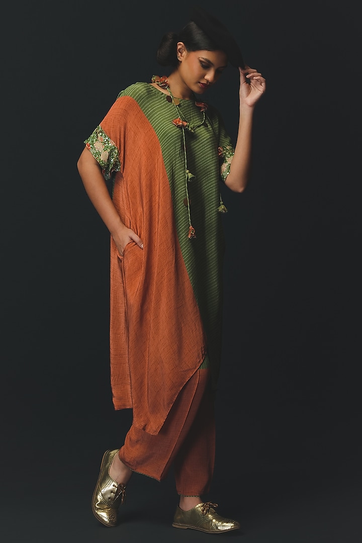 Green Crepe Textured Tunic Set by Basil Leaf at Pernia's Pop Up Shop