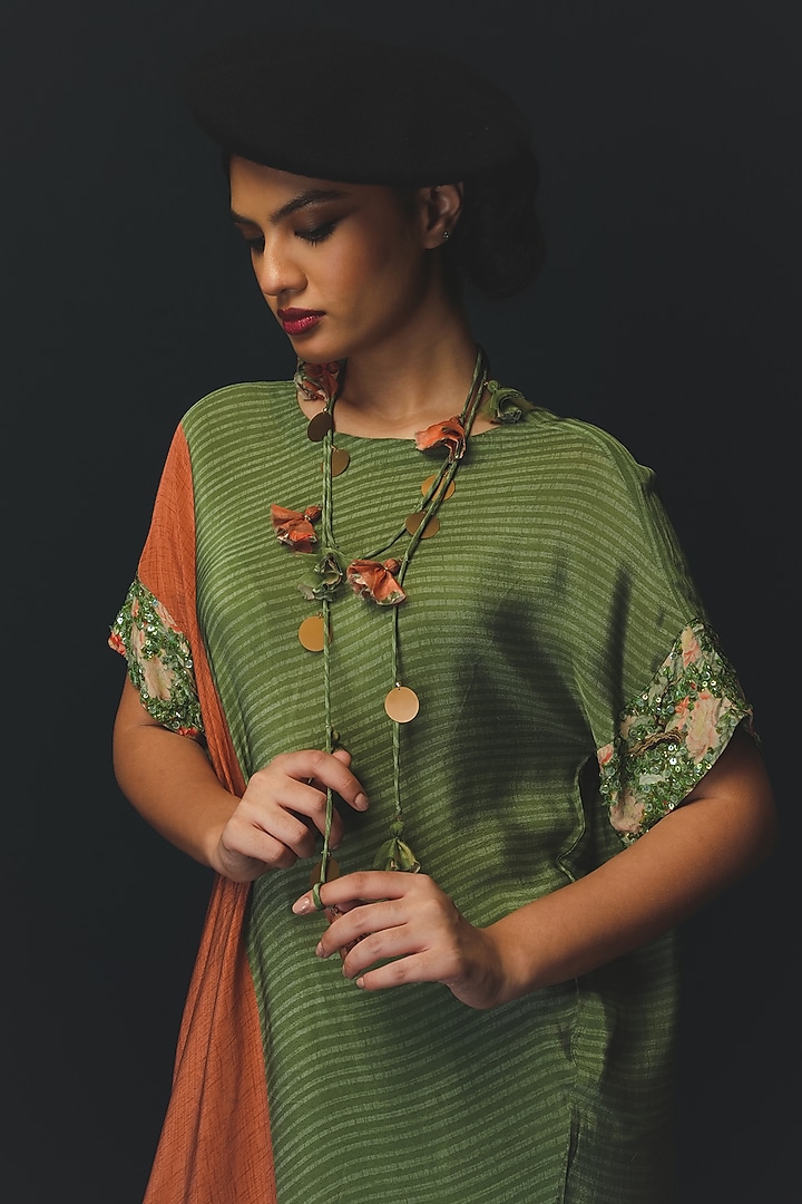 Green Crepe Textured Tunic Set by Basil Leaf at Pernia's Pop Up Shop