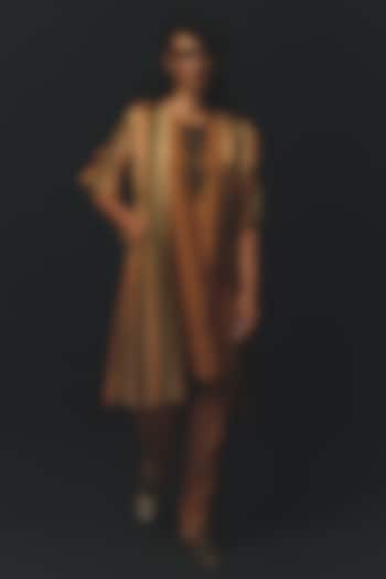 Beige Gajji Satin Jacket Set by Basil Leaf at Pernia's Pop Up Shop