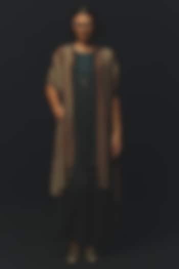 Grey Linen & Crepe Satin Jacket Set by Basil Leaf at Pernia's Pop Up Shop