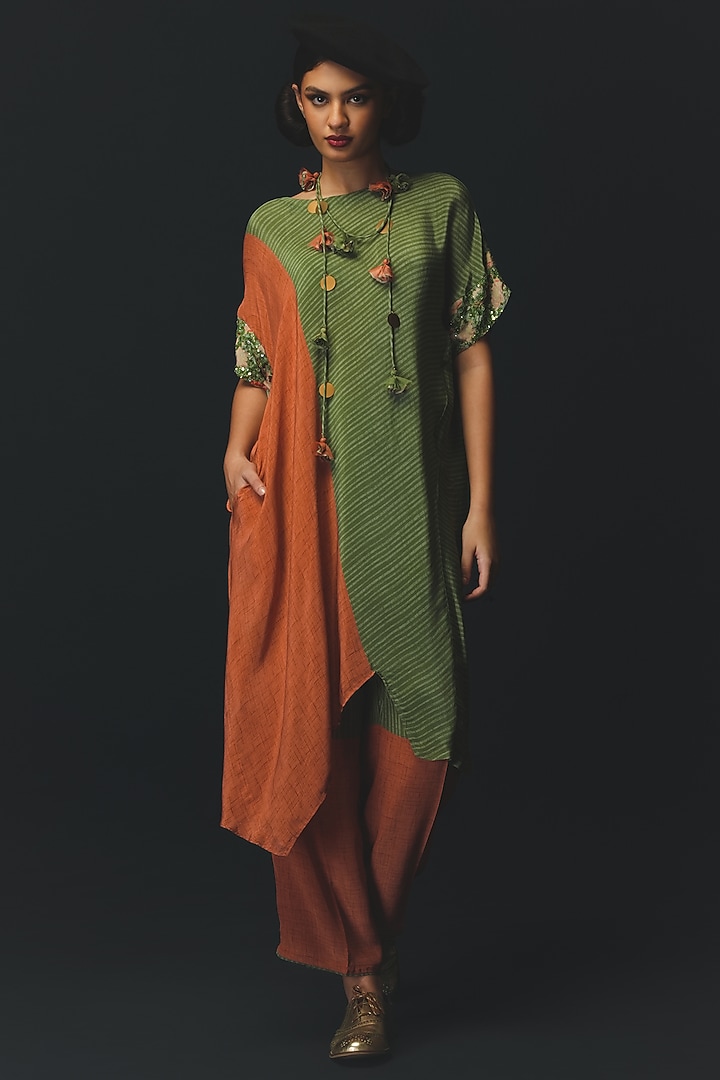 Green Crepe Textured Tunic Set by Basil Leaf at Pernia's Pop Up Shop