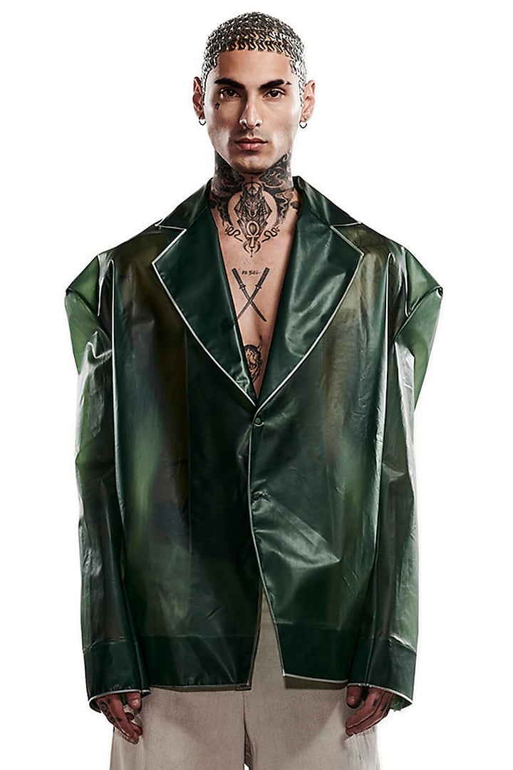 Green Korean PVC Rubber Jacket by BLONI MEN