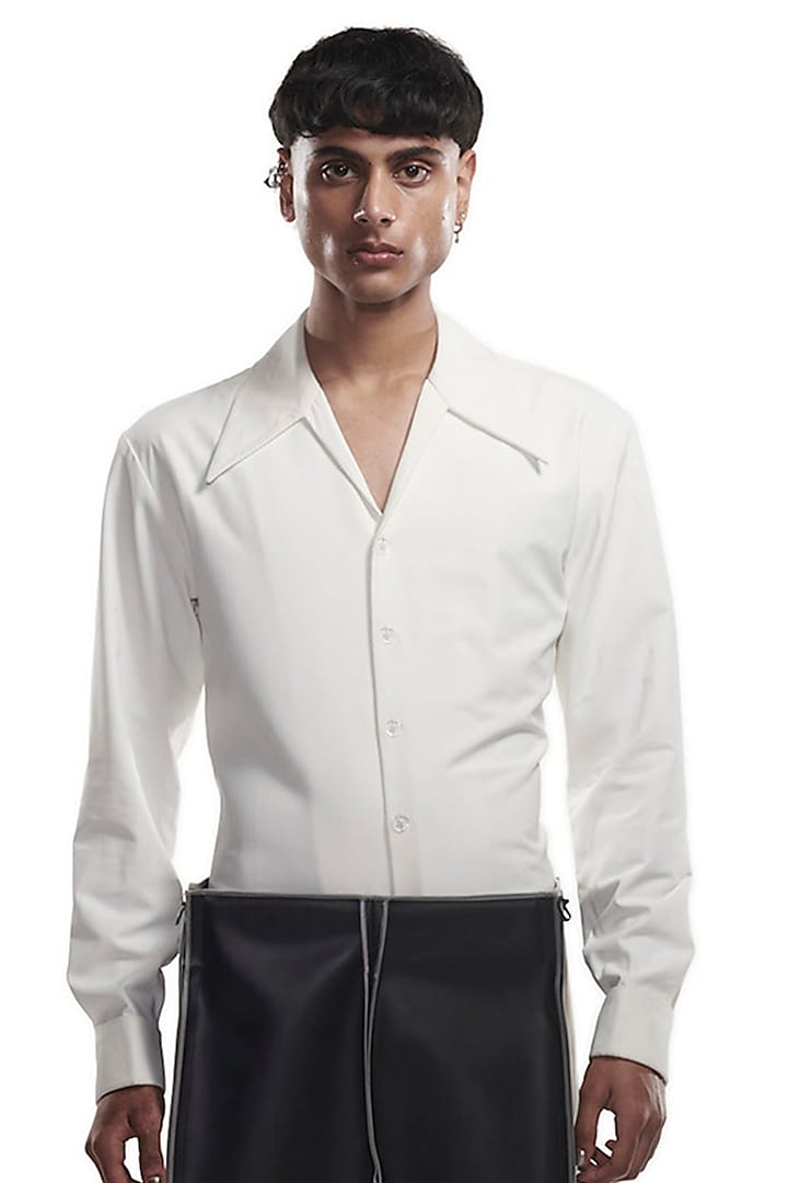 White Stretch Crepe Shirt by BLONI MEN