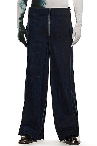 Navy Blue Denim Square Pants by BLONI MEN