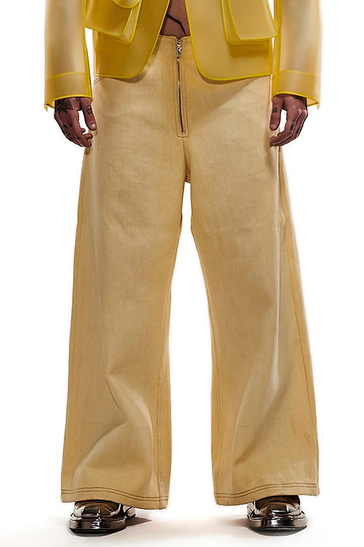 Yellow Handwoven Denim Pants by BLONI MEN