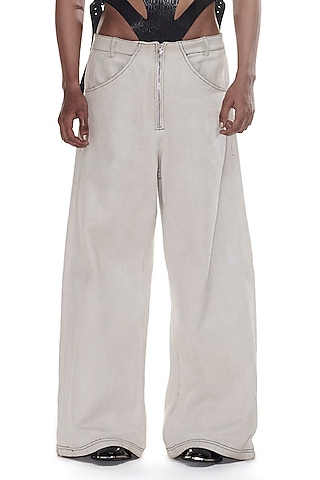 Grey Handwoven Denim Pants by BLONI MEN