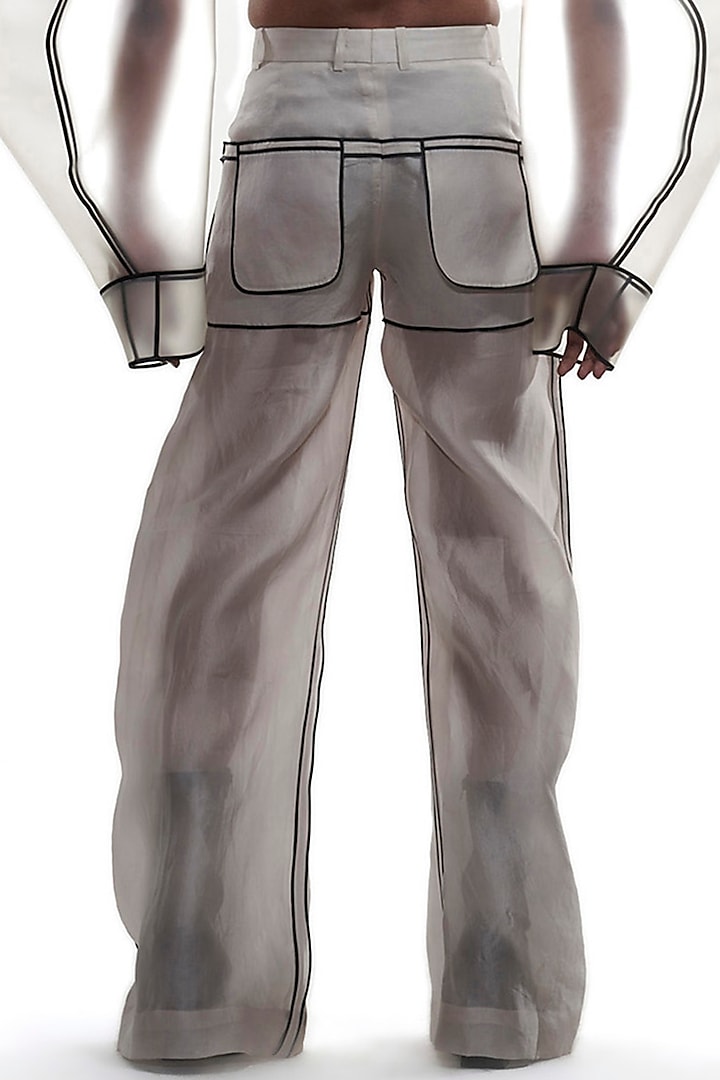 Grey Satin Organza Pants by BLONI MEN at Pernia's Pop Up Shop