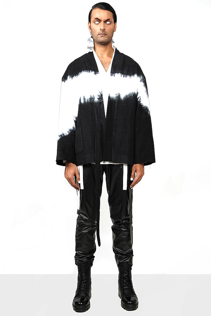 Buy BLONI MEN Black & White Seersucker TieDye Jacket at Pernia