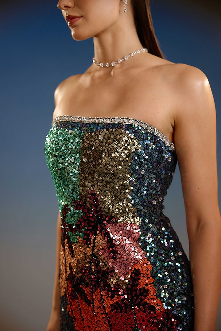 Multi-Colored Mesh Sequin Embellished Strapless Mini Vacation Dress by BLING EMPIRE at Pernia's Pop Up Shop