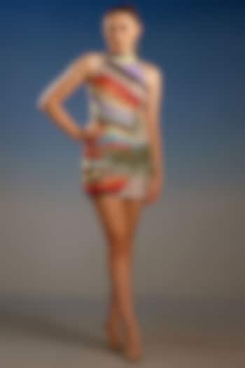 Multi-Colored Mesh Sequin Embroidered Bodycon Mini Vacation Dress by BLING EMPIRE at Pernia's Pop Up Shop