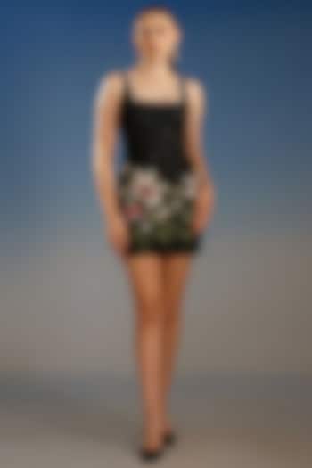 Black Mesh Floral Embellished Bodycon Mini Vacation Dress by BLING EMPIRE at Pernia's Pop Up Shop