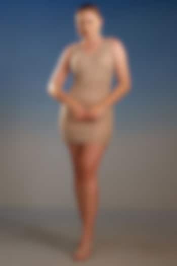 Nude Mesh Pearl Embellished Bodycon Mini Vacation Dress by BLING EMPIRE at Pernia's Pop Up Shop