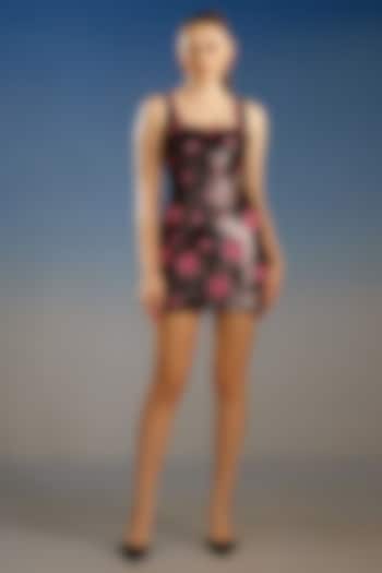 Black Mesh Applique Embellished Mini Vacation Dress by BLING EMPIRE at Pernia's Pop Up Shop