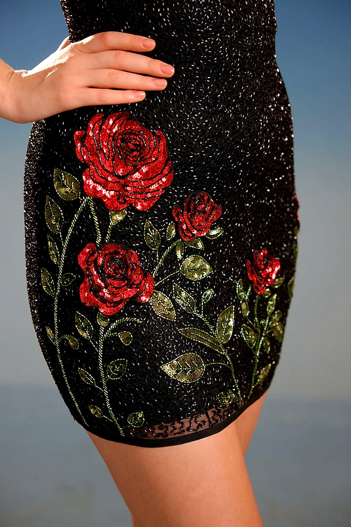 Black Mesh Sequin Embellished Bodycon Mini Vacation Dress by BLING EMPIRE at Pernia's Pop Up Shop