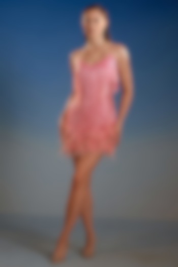 Blush Pink Mesh Applique Embroidered Bodycon Mini Vacation Dress by BLING EMPIRE at Pernia's Pop Up Shop