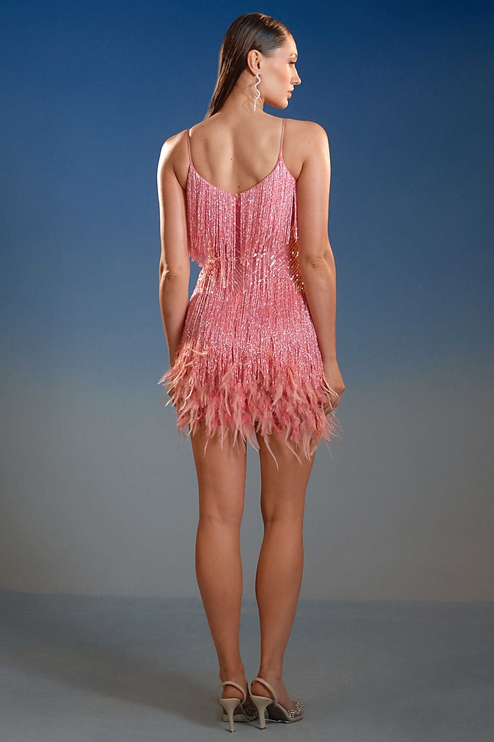 Blush Pink Mesh Applique Embroidered Bodycon Mini Vacation Dress by BLING EMPIRE at Pernia's Pop Up Shop