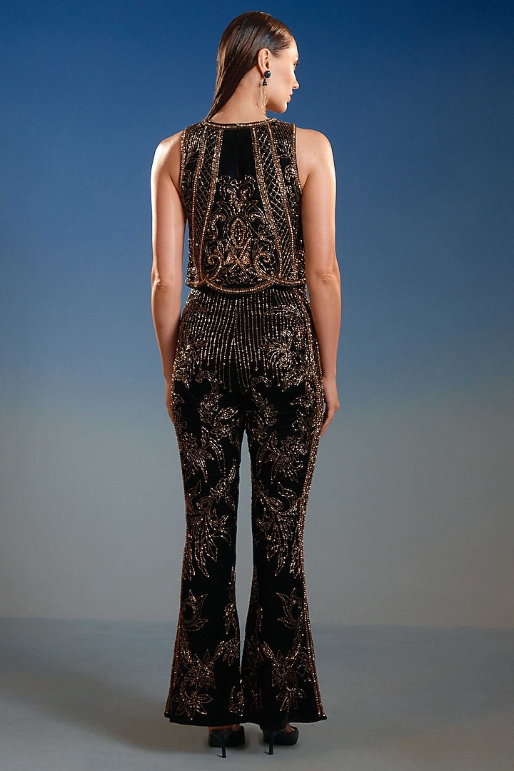 Black & Gold Velvet Pant Set by BLING EMPIRE at Pernia's Pop Up Shop