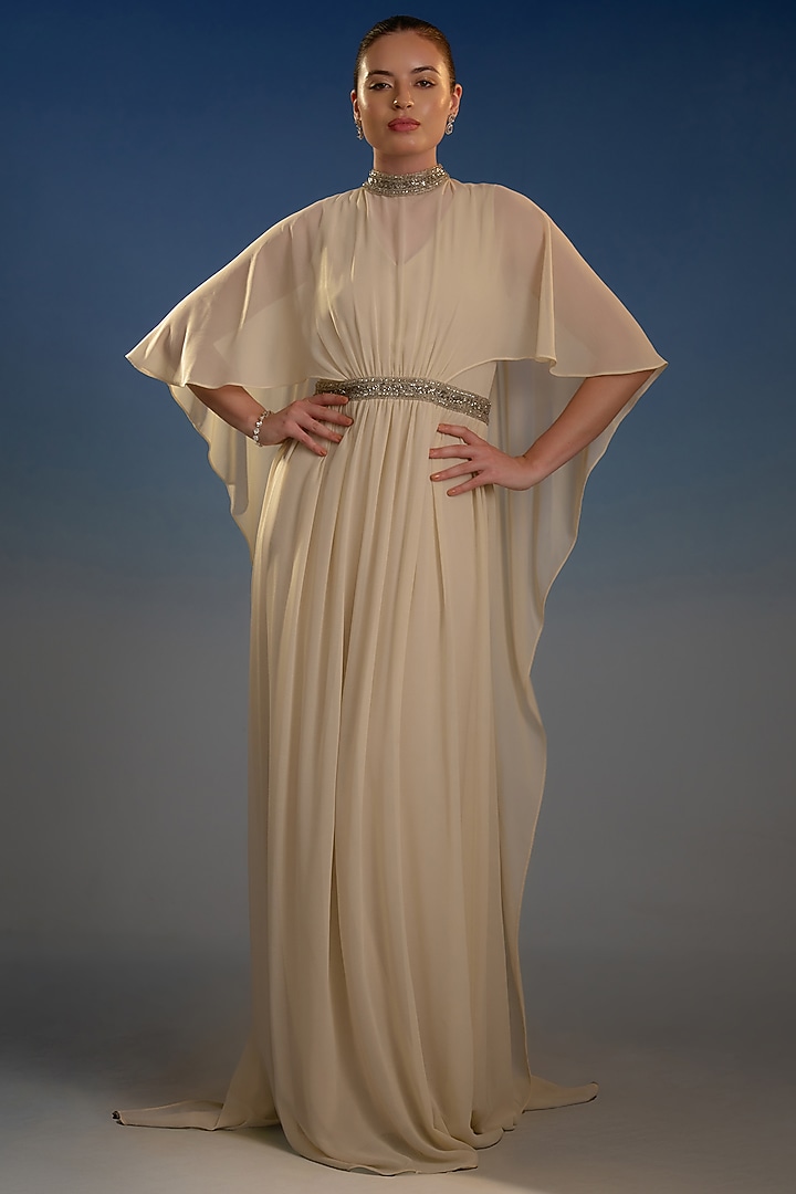 Ivory Mesh Sequin Embellished Maxi Vacation Dress by BLING EMPIRE at Pernia's Pop Up Shop