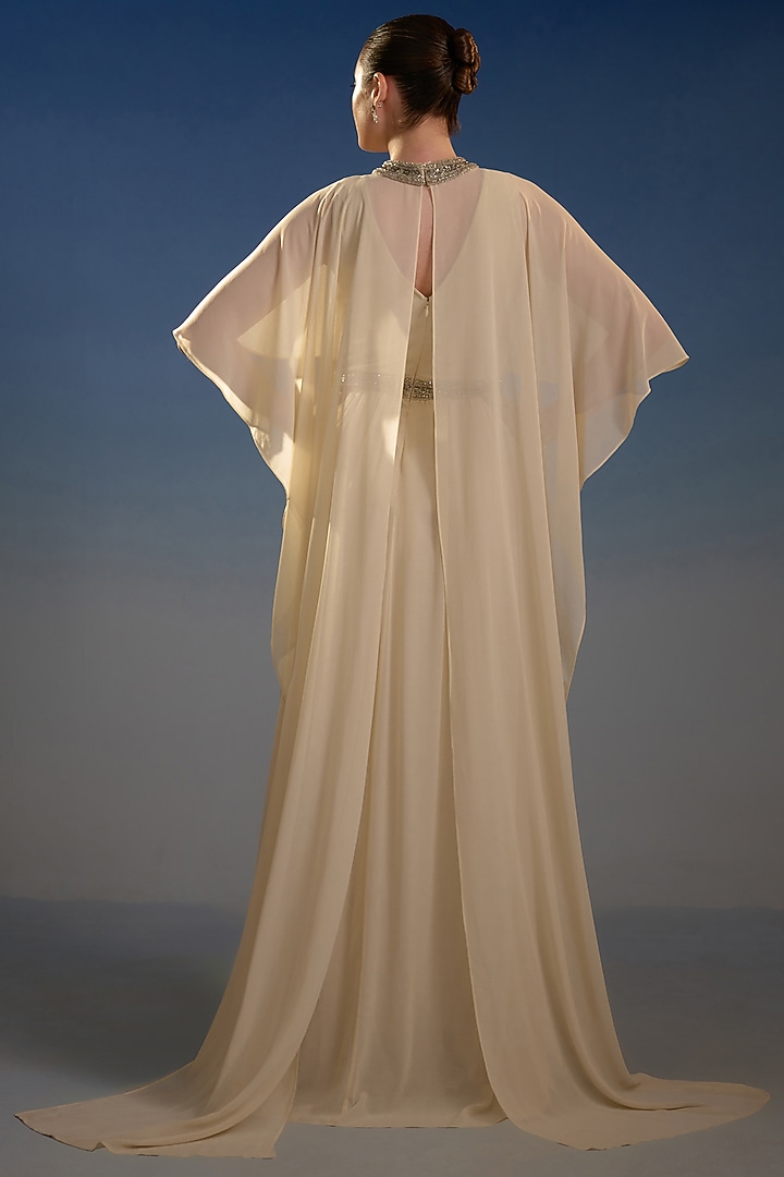 Ivory Mesh Sequin Embellished Maxi Vacation Dress by BLING EMPIRE at Pernia's Pop Up Shop
